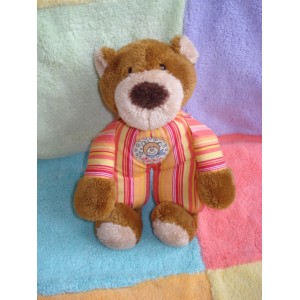 SIGIKID DOUDOU OURS MARRON CORPS TISSU RAYURES ROUGE 