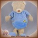 TEX DOUDOU OURS BEIGE PLAT BLEU TRACTEUR JAMBES BEIGE SOS