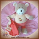 AJENA DOUDOU OURS BEIGE CORPS ROSE SAUMON MOUCHOIR SOS