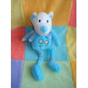 CP INTERNATIONAL DOUDOU OURS BLANC CORPS BLEU FLEUR PAPI