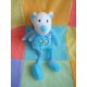 CP INTERNATIONAL DOUDOU PELUCHE OURS BLANC CORPS BLEU FLEUR PAPI