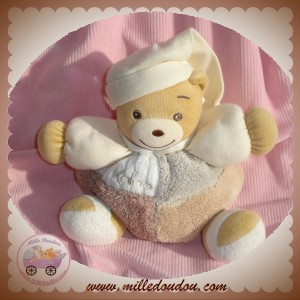 KALOO DOUDOU PELUCHE OURS BEIGE CORPS BOULE CARRE ECRU CHOCOLAT