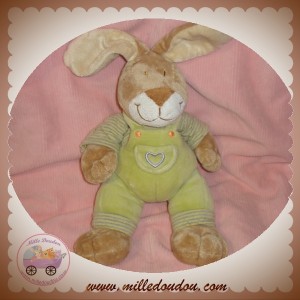 MOTS D'ENFANTS SOS DOUDOU LAPIN BEIGE SALOPETTE VERTE