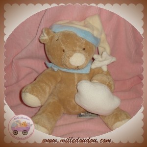 NOUKIE'S DOUDOU OURS BEIGE MUSICAL NUAGE BLANC BONNET