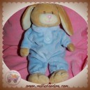 TOYS'LAND SOS DOUDOU LAPIN BEIGE PYJAMA BLEU FLEUR