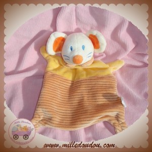 NICOTOY SOS DOUDOU PELUCHE SOURIS BLANCHE CORPS PLAT ORANGE RAYE