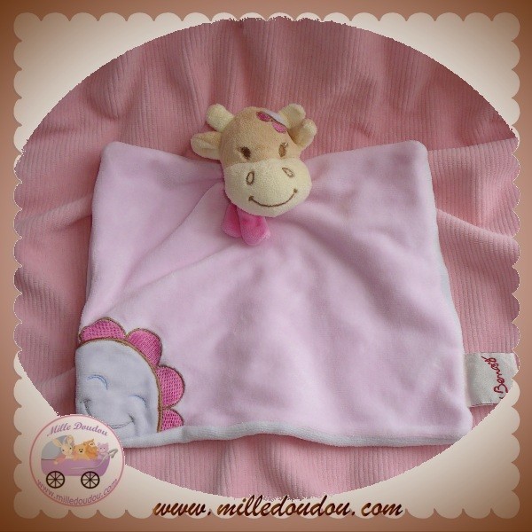 Doudou Peluche Vache Rosalie Marron Ecru Salopette Rose Fleur Bengy 2003 -  happy.doudou