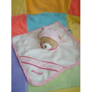 BABYNAT BABY NAT DOUDOU OURS BEIGE CORPS PLAT BLANC ROSE