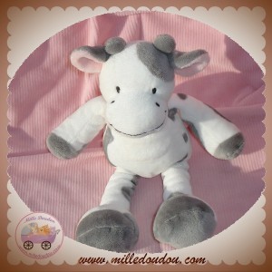 NICOTOY DOUDOU PELUCHE VACHE BLANCHE GRISE TOUTE MOLLE