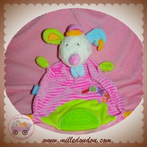 BABYSUN SOS DOUDOU SOURIS CHIEN ECRU PLAT RAYE ROSE AHOY DENTITION