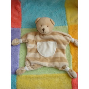 CMP SOS DOUDOU PELUCHE OURS BEIGE PLAT RAYE POCHE