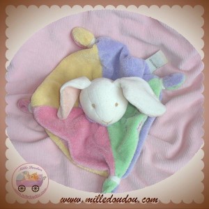 Doudou plat lapin NATTOU Les Rigolos marionnette rose blanc - SOS d