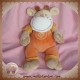 MOTS D'ENFANTS DOUDOU PELUCHE GIRAFE VACHE BEIGE SALOPETTE ORANGE