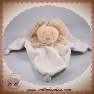 NATURE ET DECOUVERTES SOS DOUDOU LAPIN PLAT ECRU RAYE BEIGE MARRON