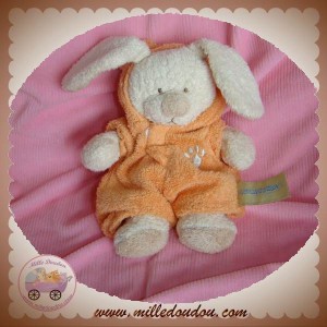 ORCHESTRA DOUDOU LAPIN ECRU DEGUISE OURS ORANGE SOS