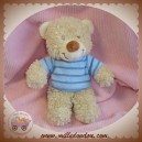 TEX SOS DOUDOU OURS BOUCLETTE BEIGE T-SHIRT BLEU RAYE 15 CM