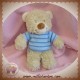 TEX DOUDOU PELUCHE OURS BOUCLETTE BEIGE T-SHIRT BLEU RAYE 15 CM