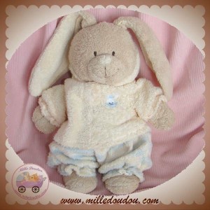 BABY CLUB C&A DOUDOU LAPIN BEIGE SWEAT SHORT RAYE BLEU NICOTOY SOS