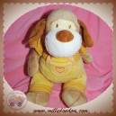 MOTS D'ENFANTS DOUDOU CHIEN BEIGE SALOPETTE JAUNE ORANGE SOS