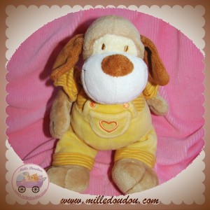 MOTS D'ENFANTS DOUDOU CHIEN BEIGE SALOPETTE JAUNE ORANGE SOS