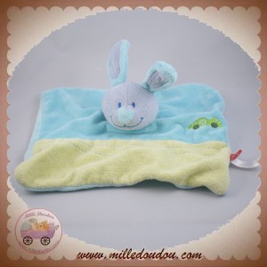 TEX SOS DOUDOU LAPIN PLAT TURQUOISE VERT VOITURE BRODERIE