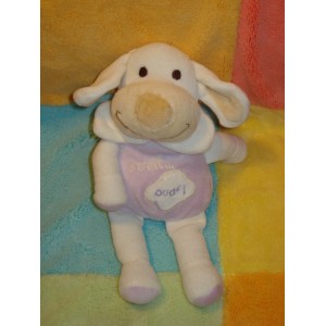 CMP DOUDOU PELUCHE CHIEN BLANC ET MAUVE JAMBES REMBOURREES