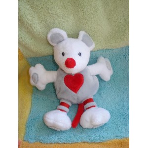 BABYSUN SOS DOUDOU SOURIS GRISE BLANCHE COEUR ROUGE BABY SUN