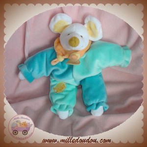 BABYNAT BABY NAT DOUDOU SOURIS QUASI PLAT TURQUOISE BLEU SOS