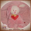 TEX DOUDOU LAPIN ROSE AVEC COEUR 26 cm ECHARPE ORANGE SOS