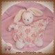 KALOO DOUDOU LAPIN PLAT FLEUR PLUME ROSE TISSU