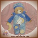 DOUDOU ET COMPAGNIE OURS BEIGE LEO BLEU MOUCHOIR LUNE SOS