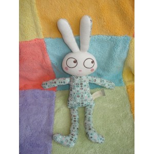 TAPE A L'OEIL DOUDOU LAPIN BLANC TISSU VERT PLUS