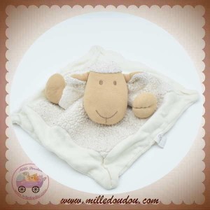 NATURE ET DECOUVERTES DOUDOU MOUTON PLAT ECRU BEIGE CUIR RETOURNE