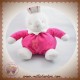 KLORANE DOUDOU LAPIN BLANC BOULE ROSE FUSHIA SOS