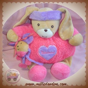 TAKINOU DOUDOU LAPIN BEIGE BOULE ROSE COEUR MAUVE BEBE