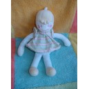 SUCRE D'ORGE DOUDOU POUPEE FILLE BLEU ROBE RAYEE