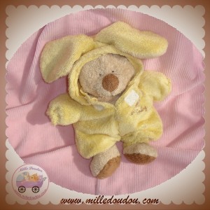 TY SHELL DOUDOU PELUCHE OURS BEIGE DEGUISE LAPIN JAUNE NICOTOY