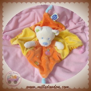 MOTS D'ENFANTS SOS DOUDOU PELUCHE OURS PLAT ORANGE JAUNE