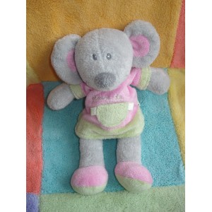 GRAIN DE BLE SOS DOUDOU SOURIS GRISE PULL ROSE ZANNIER