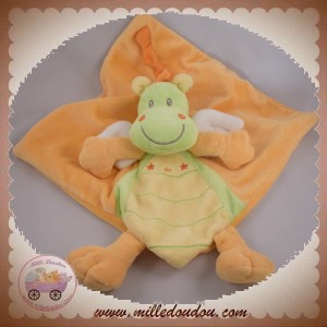 NICOTOY DOUDOU DRAGON VERT CARRE PLAT ORANGE SOS