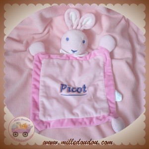 PICOT DOUDOU LAPIN PLAT ROSE COL BLANC SOS