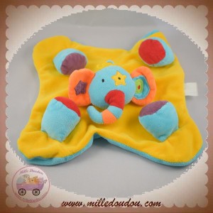 BAWI SOS DOUDOU ELEPHANT PLAT BLEU JAUNE GRELOT