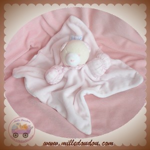 JACADI DOUDOU PELUCHE OURS PLAT ROSE BLANC BRAS VICHY