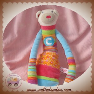 COROLLE SOS DOUDOU SINGE OURS ECRU RAYE ROSE VERT ORANGE 