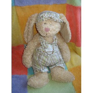 SIA SOS DOUDOU PELUCHE LAPIN BEIGE SALOPETTE FLEUR 