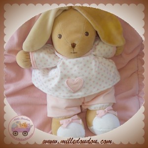 KALOO DOUDOU LAPIN BEIGE HABIT BLANC ROSE COEUR