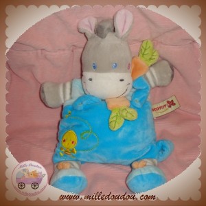 NICOTOY DOUDOU PELUCHE ZEBRE GRIS SALOPETTE BLEU QUASI PLAT 