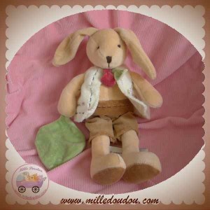 DOUDOU ET COMPAGNIE LAPIN PIM BEIGE FEUILLE VERTE SOS