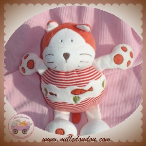 SUCRE D'ORGE DOUDOU PELUCHE CHAT BLANC ROUGE POISSON