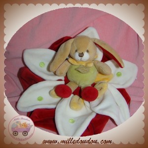 Doudou et compagnie marionnette lapin avec bébé rouge bordeaux beige